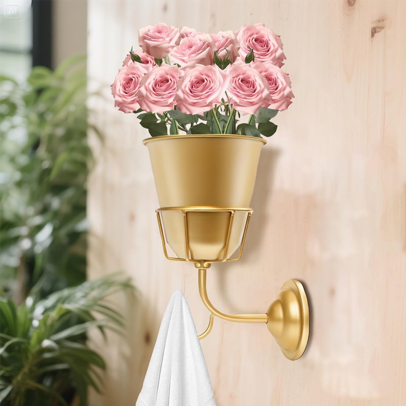 Jaxbo Handcrafted Opal Wall Vessel,Vintage Wall Vase for Brass Flowers,Multi-Function Hanging Organizer with Hook - Image 1
